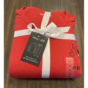 NWT Disney X AE Men’s Red Fleece 2-Piece Long Sleeve Pajama Set Size XL